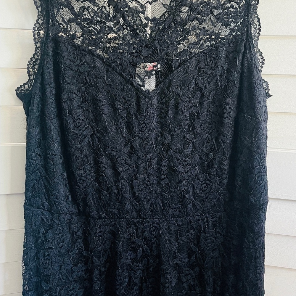LOVE SQUARED Plus Size Dress 1X A-Line Black Floral Lace Sleeveless Knee Length - Picture 6 of 8